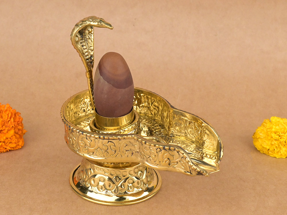 Narmada Lingam in Designer Brass Yoni Base - XLIII