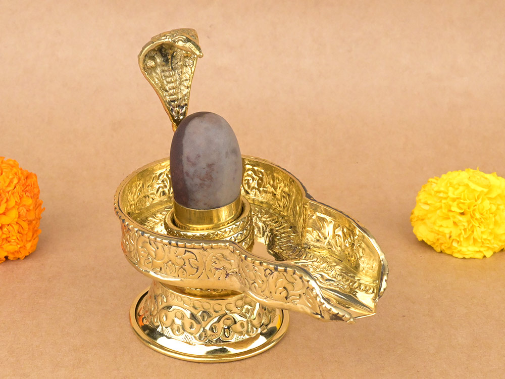 Narmada Lingam in Designer Brass Yoni Base - XLIV