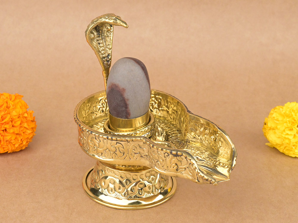 Narmada Lingam in Designer Brass Yoni Base - XLVI