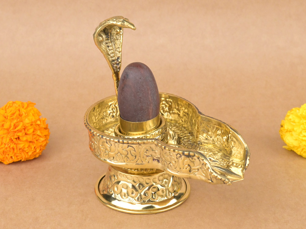 Narmada Lingam in Designer Brass Yoni Base - XLVIII
