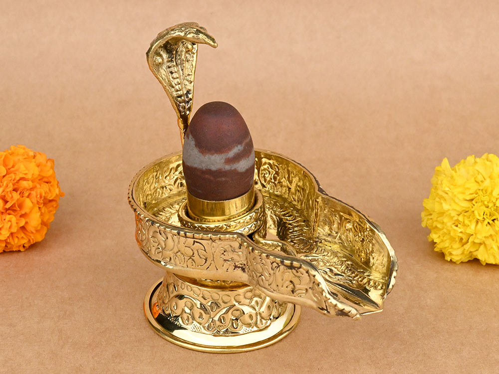 Narmada Lingam in Designer Brass Yoni Base - L