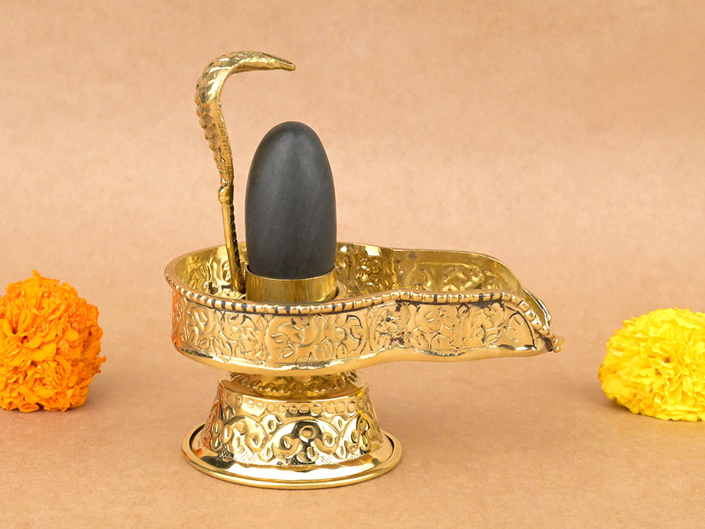 Narmada Lingam in Designer Brass Yoni Base - LI