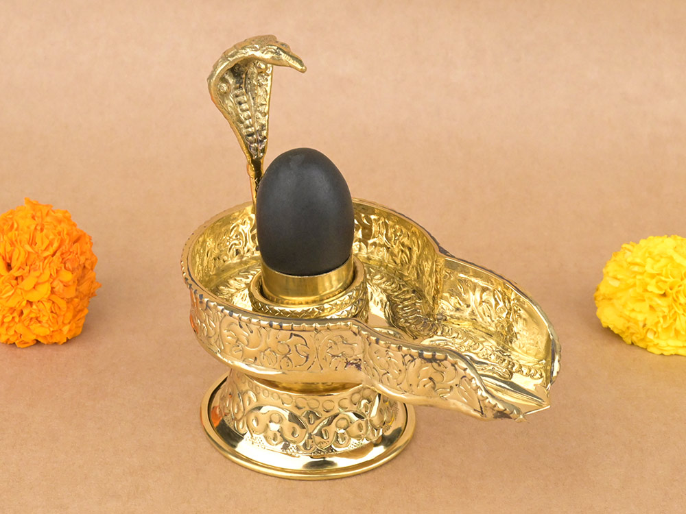 Narmada Lingam in Designer Brass Yoni Base - LII