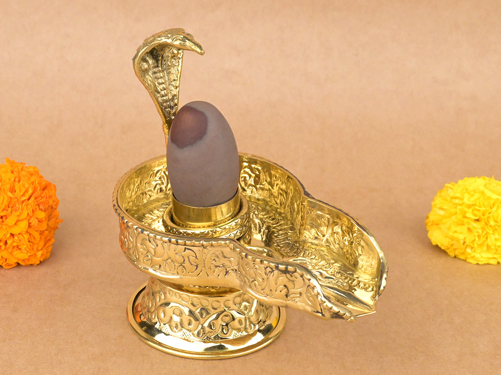 Narmada Lingam in Designer Brass Yoni Base - LIII