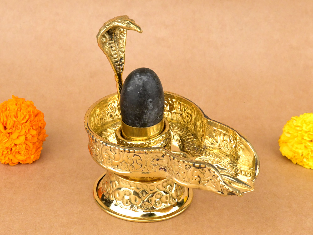 Narmada Lingam in Designer Brass Yoni Base - LIV