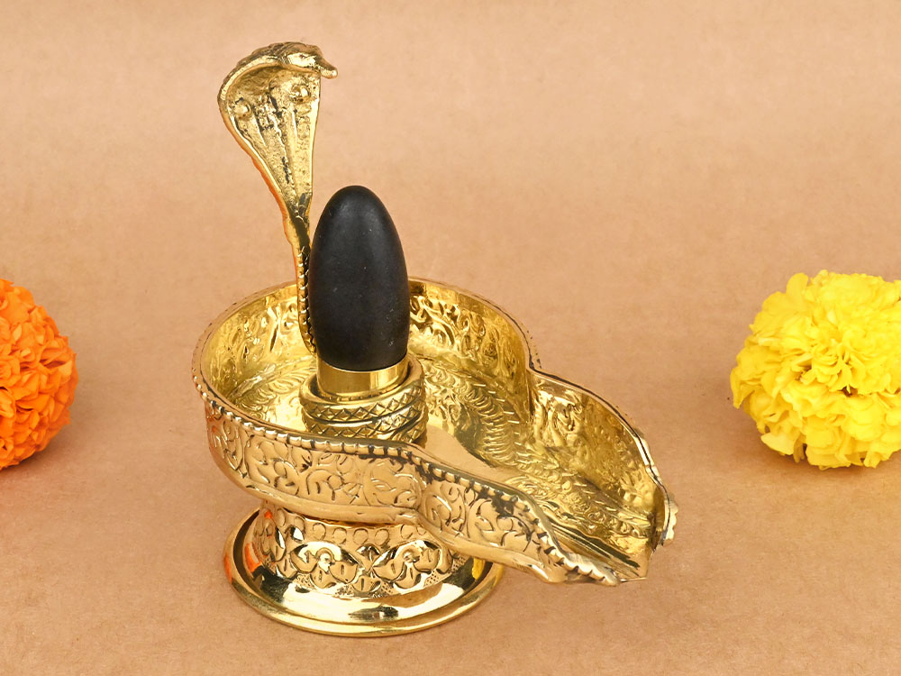 Narmada Lingam in Designer Brass Yoni Base - LV