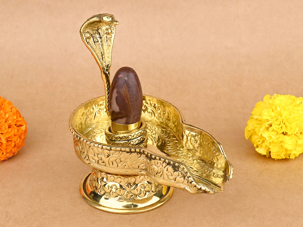 Narmada Lingam in Designer Brass Yoni Base - LVI