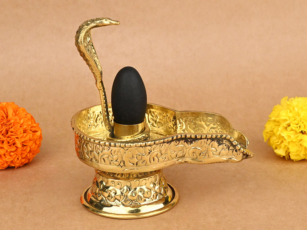 Narmada Lingam in Designer Brass Yoni Base - XCV