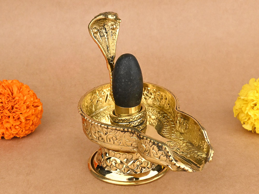 Narmada Lingam in Designer Brass Yoni Base - LIX