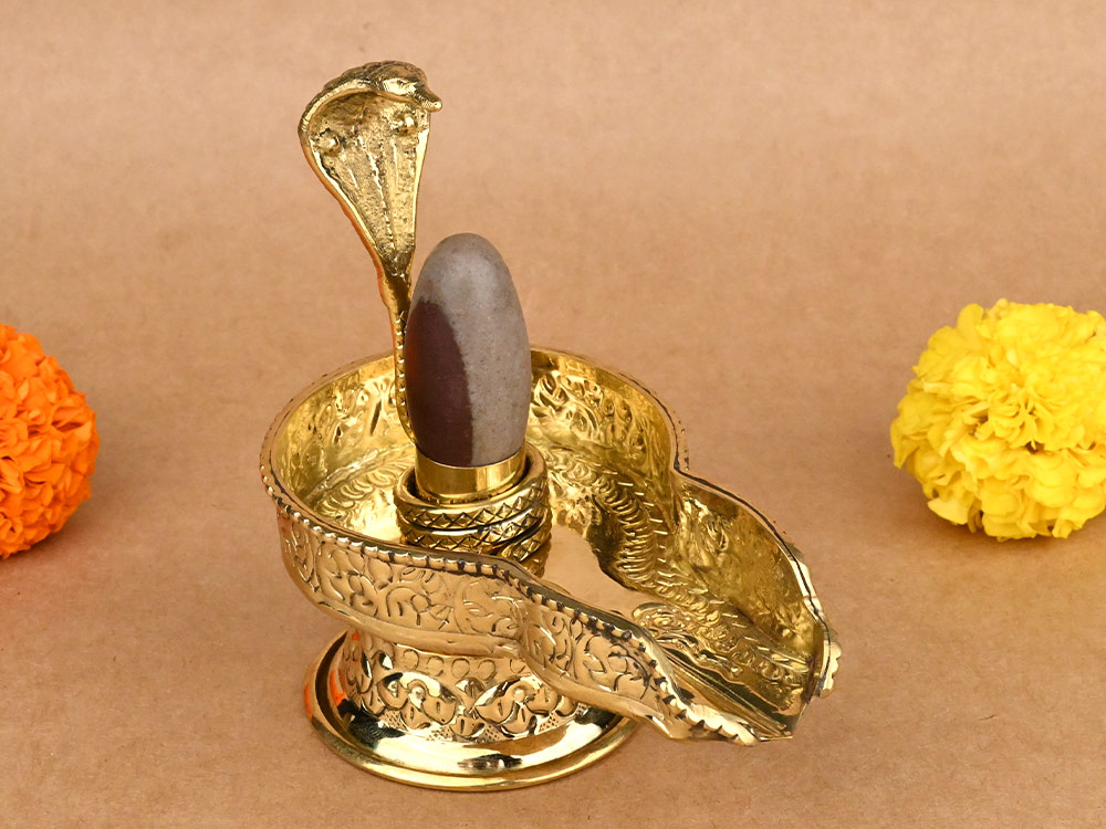 Narmada Lingam in Designer Brass Yoni Base - LX