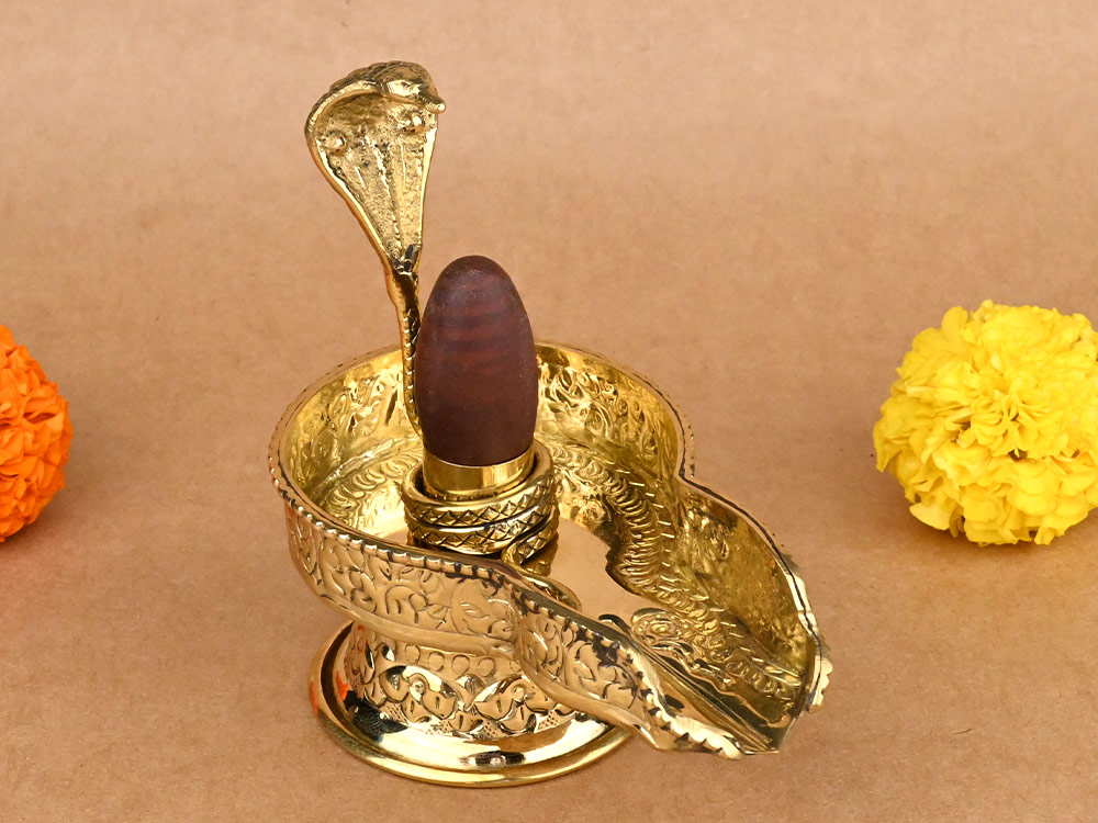 Narmada Lingam in Designer Brass Yoni Base - LXI