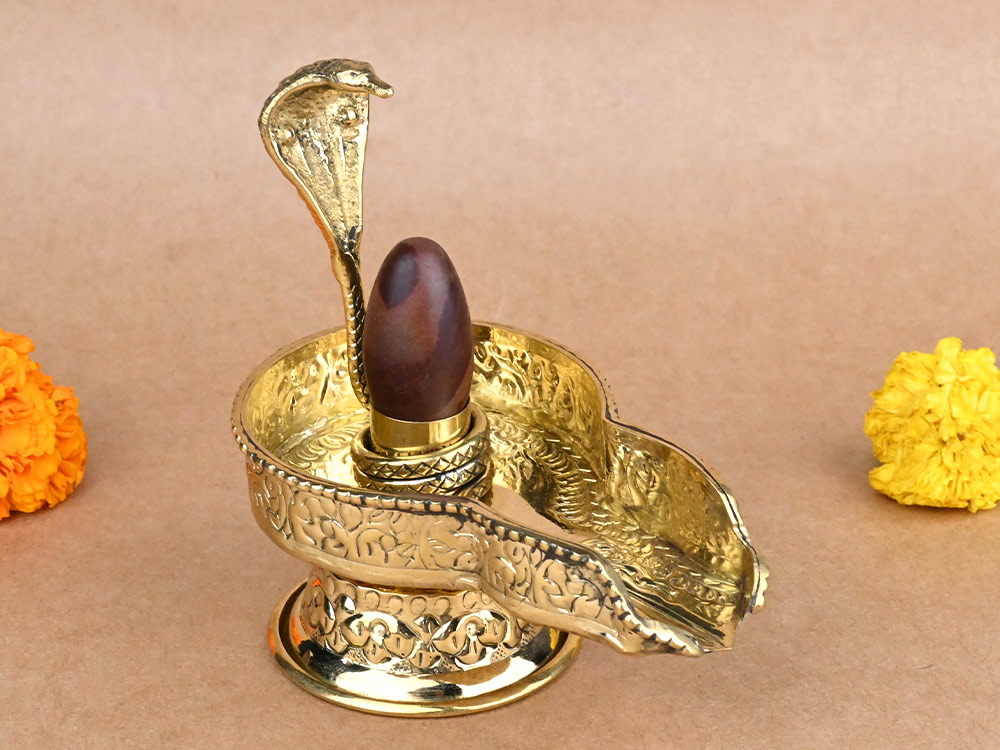 Narmada Lingam in Designer Brass Yoni Base - LXII