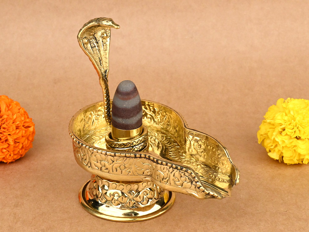 Narmada Lingam in Designer Brass Yoni Base - LXIII