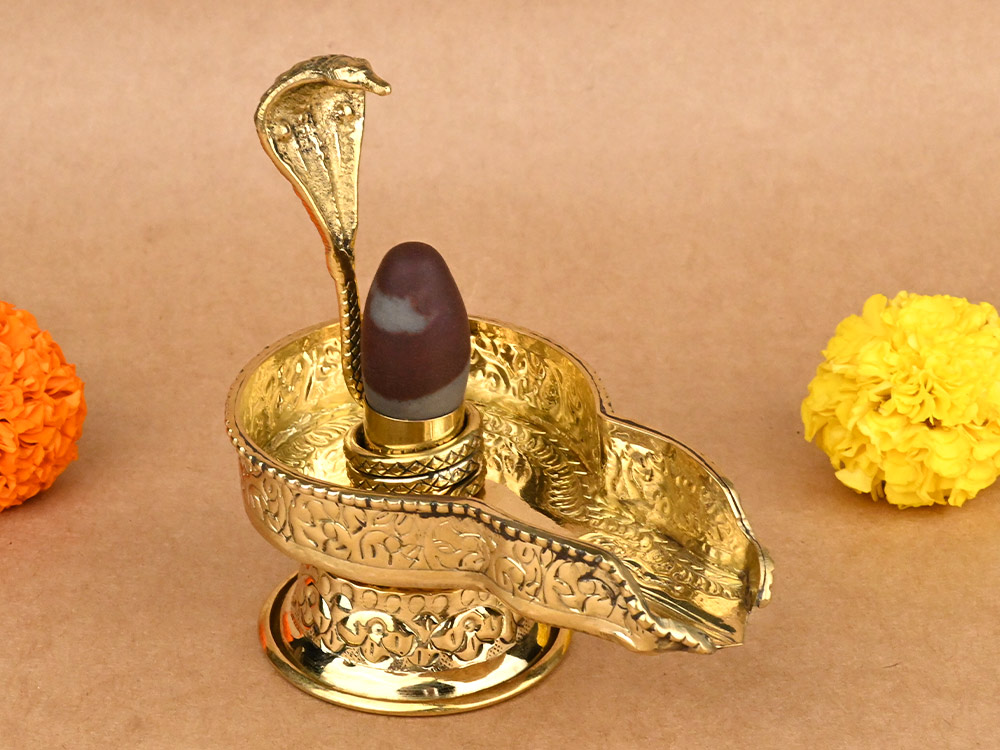 Narmada Lingam in Designer Brass Yoni Base - LXIV
