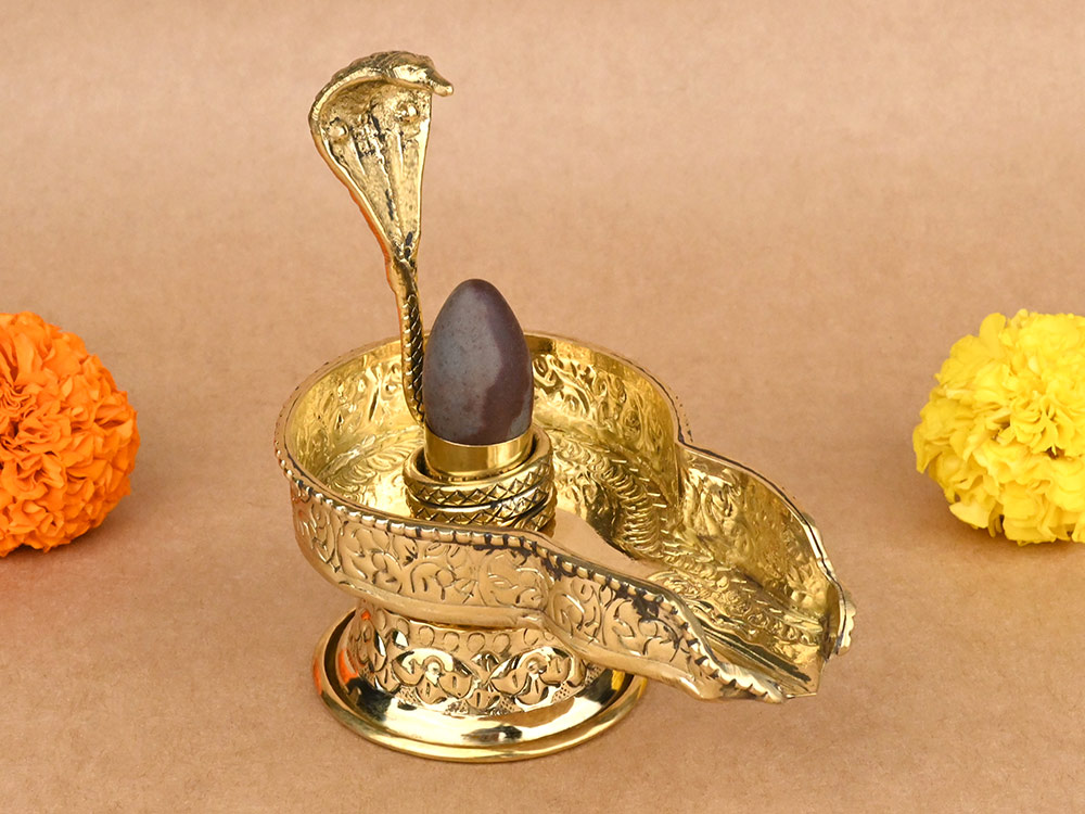 Narmada Lingam in Designer Brass Yoni Base - LXV
