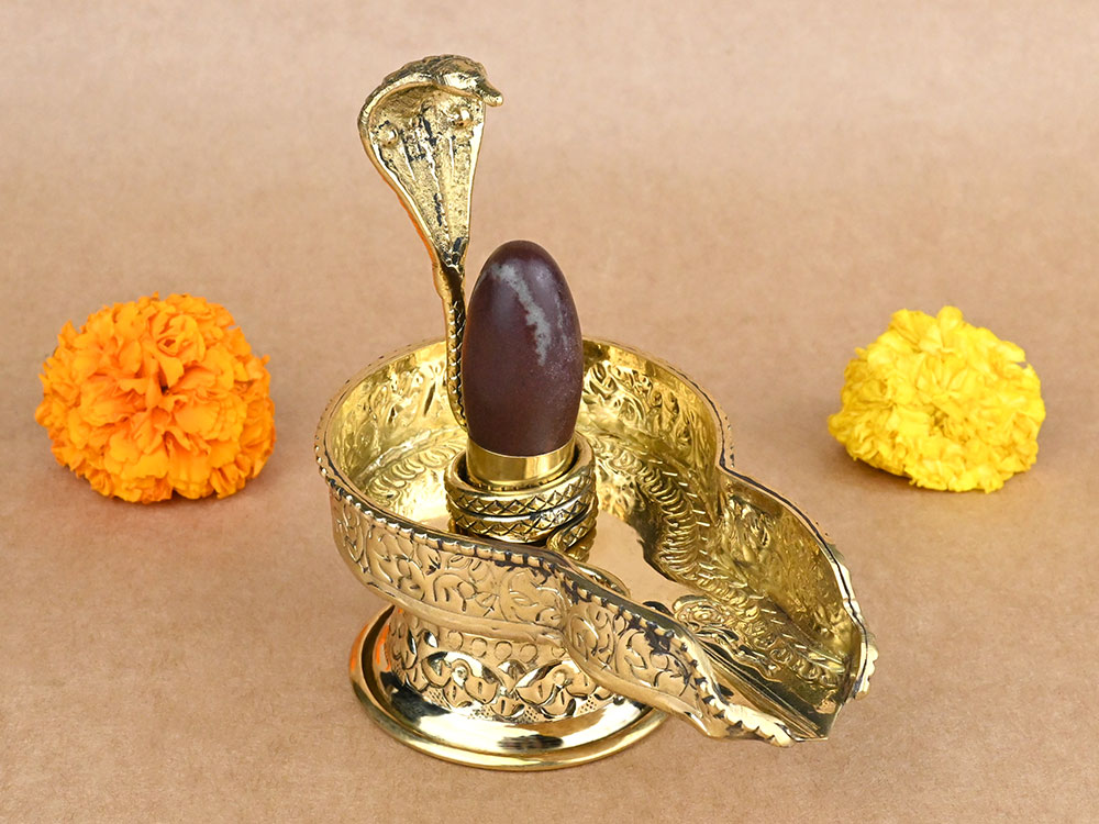 Narmada Lingam in Designer Brass Yoni Base - LXVI