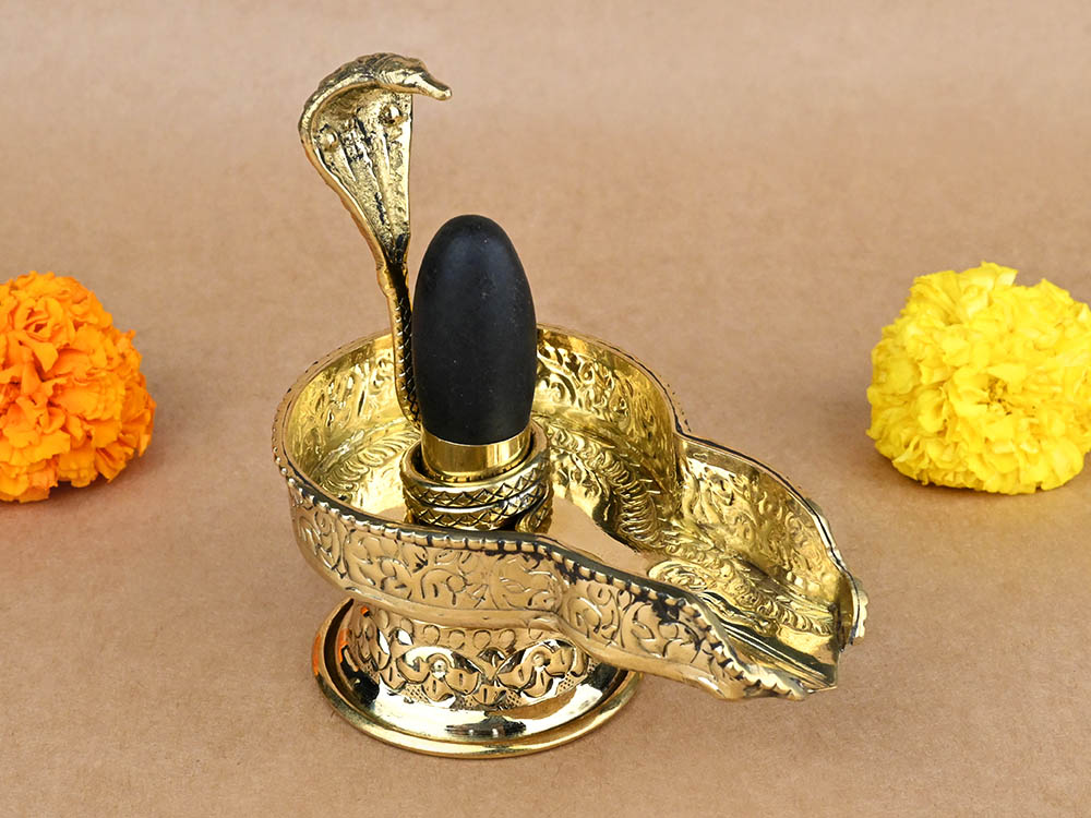 Narmada Lingam in Designer Brass Yoni Base - LXVII