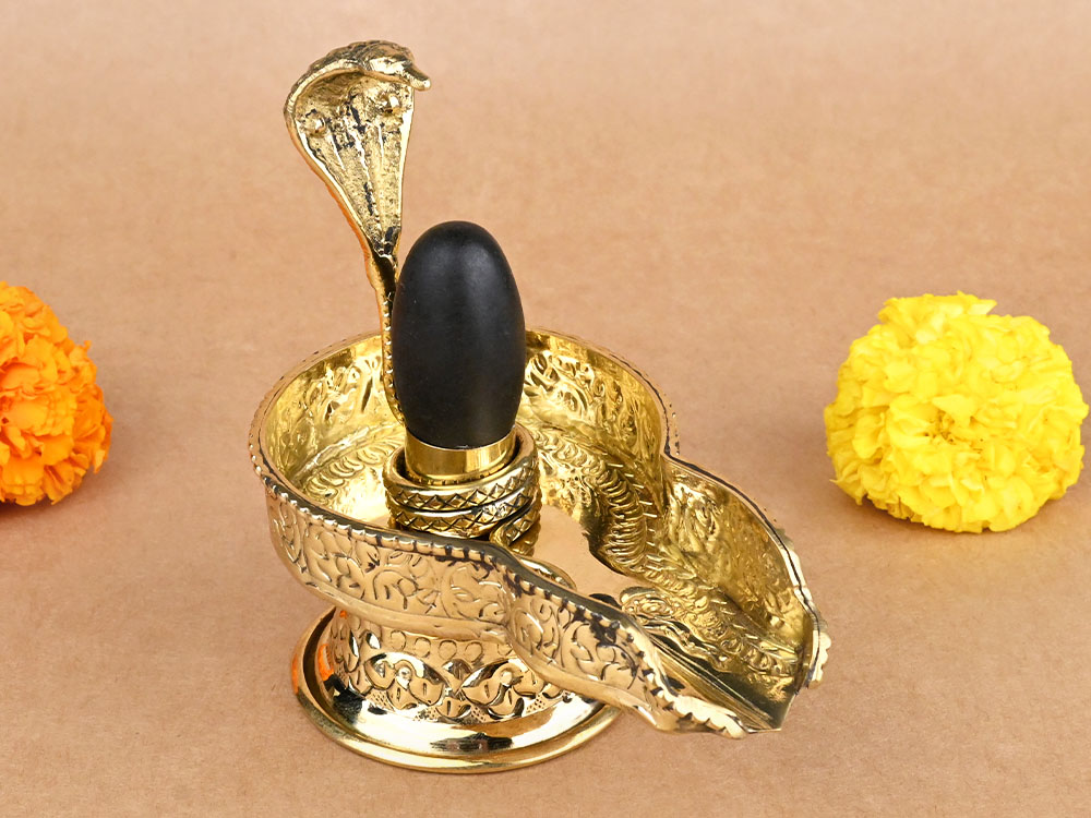 Narmada Lingam in Designer Brass Yoni Base - LXVIII