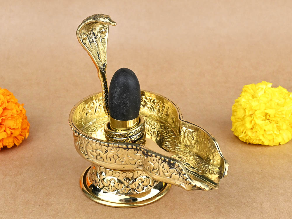 Narmada Lingam in Designer Brass Yoni Base - LXX