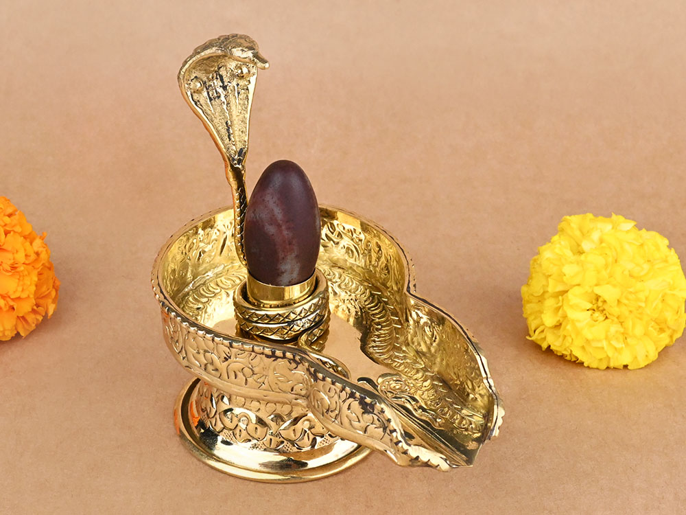 Narmada Lingam in Designer Brass Yoni Base - LXXI