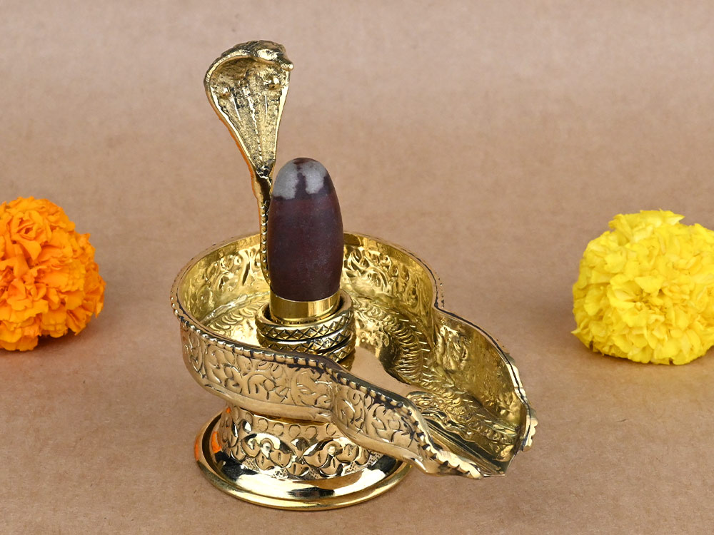 Narmada Lingam in Designer Brass Yoni Base - LXXII