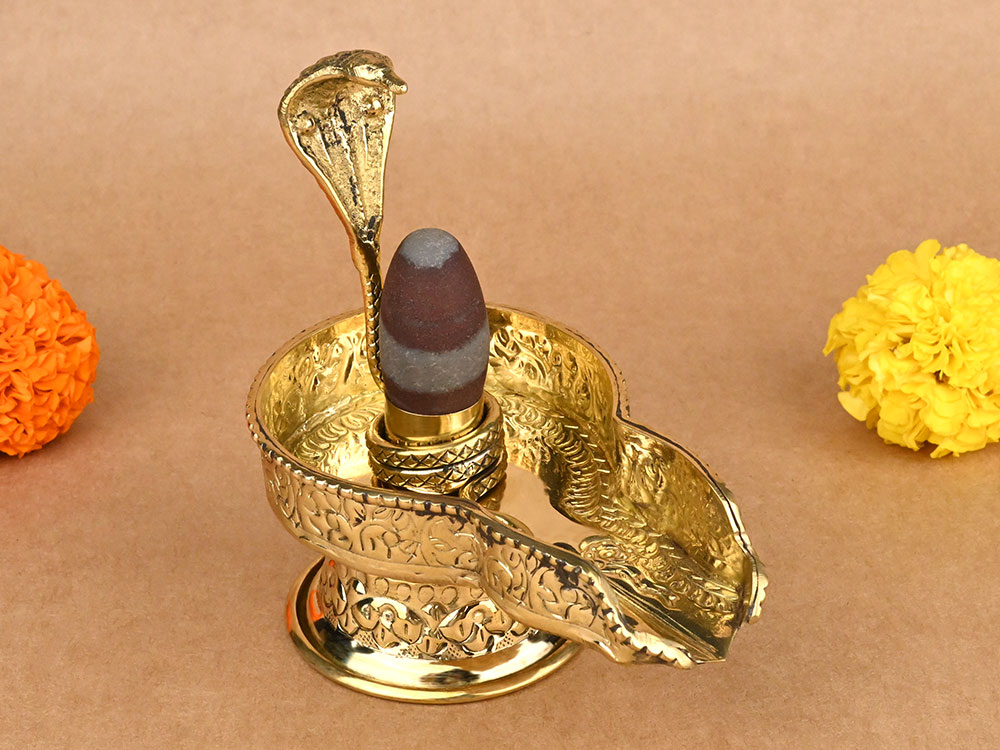Narmada Lingam in Designer Brass Yoni Base - LXXIV