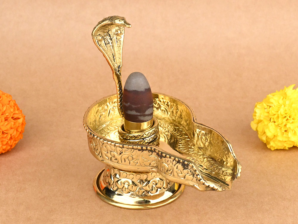 Narmada Lingam in Designer Brass Yoni Base - LXXV