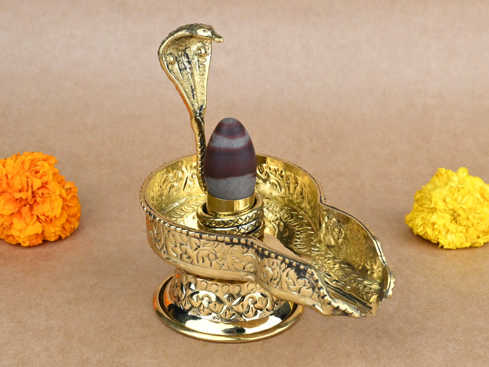 Narmada Lingam in Designer Brass Yoni Base - LXXVI
