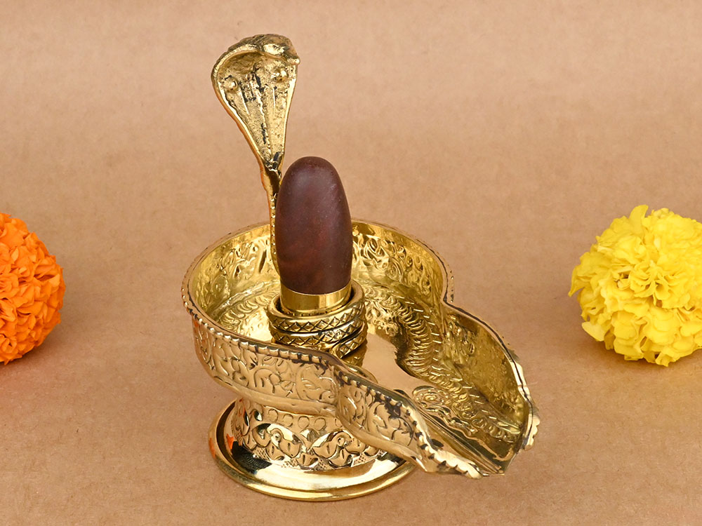 Narmada Lingam in Designer Brass Yoni Base - LXXVII