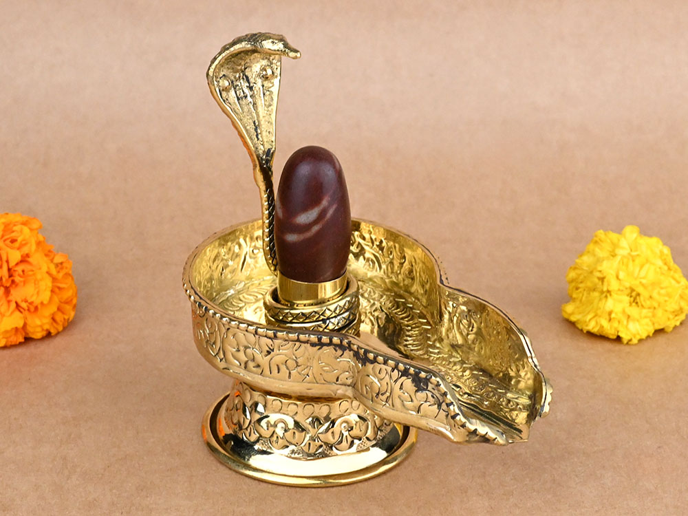 Narmada Lingam in Designer Brass Yoni Base - LXXVIII