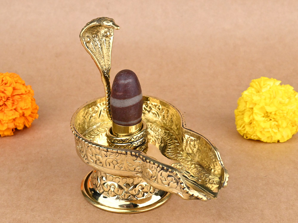 Narmada Lingam in Designer Brass Yoni Base - LXXX