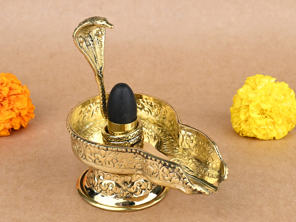 Narmada Lingam in Designer Brass Yoni Base - LXXXI
