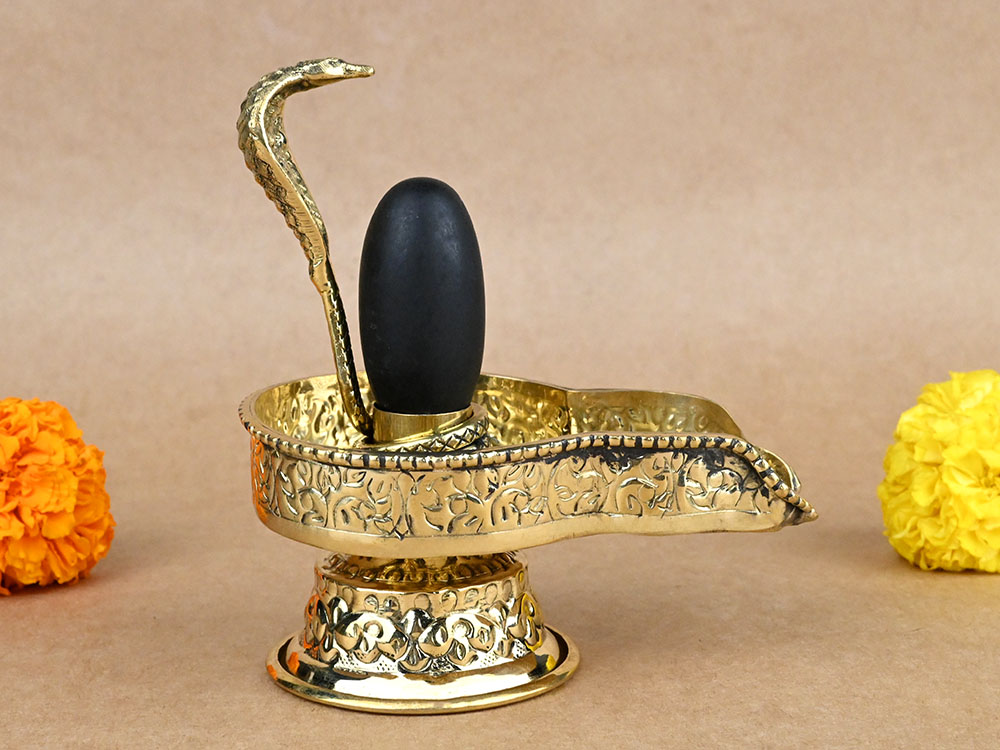 Narmada Lingam in Designer Brass Yoni Base - LXXXII