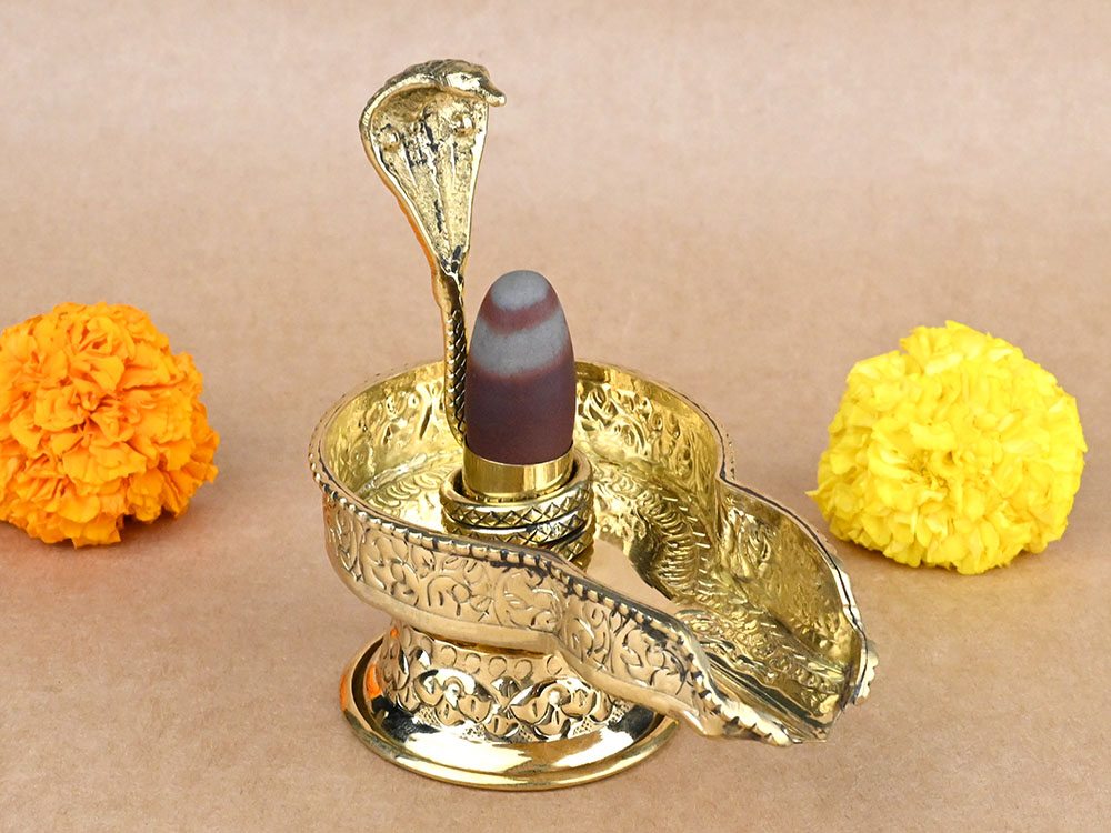 Narmada Lingam in Designer Brass Yoni Base - LXXXIV
