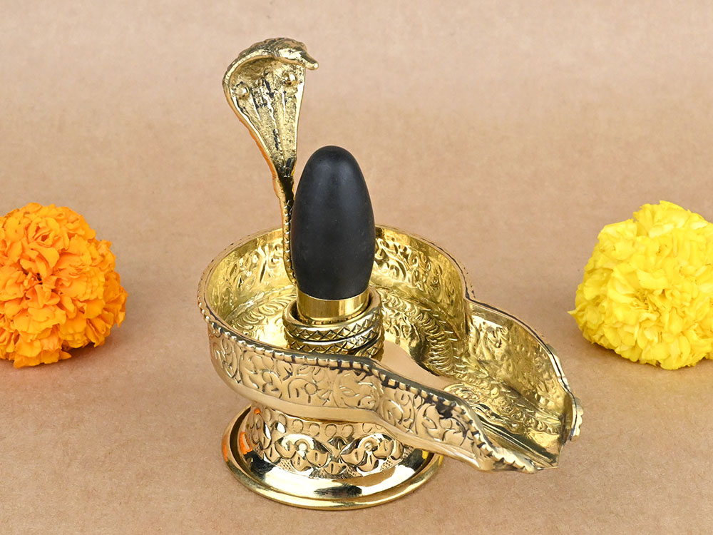 Narmada Lingam in Designer Brass Yoni Base - LXXXV