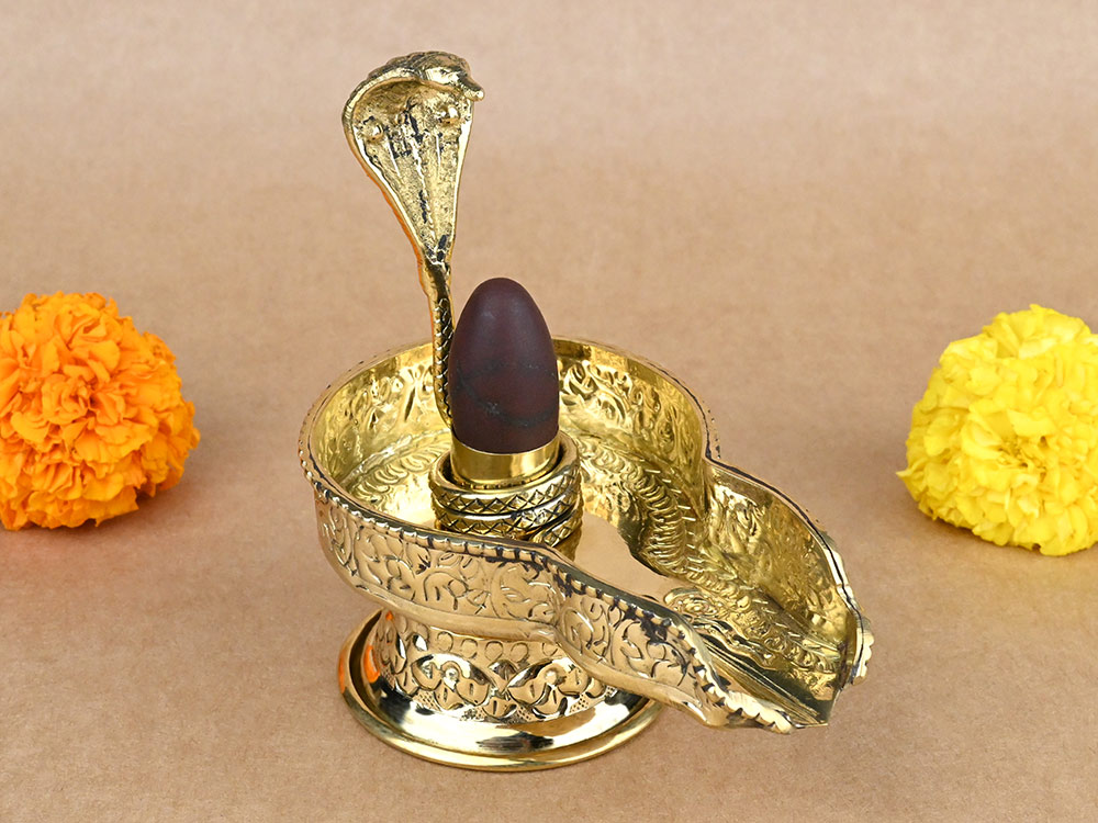 Narmada Lingam in Designer Brass Yoni Base - LXXXVI
