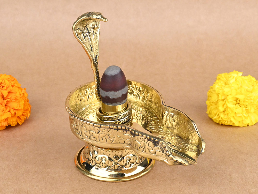 Narmada Lingam in Designer Brass Yoni Base - LXXXVII