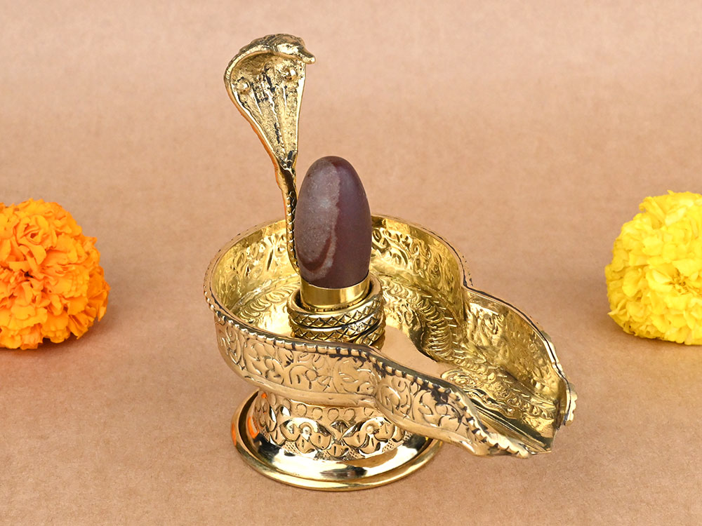 Narmada Lingam in Designer Brass Yoni Base - LXXXVIII
