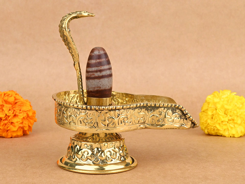 Narmada Lingam in Designer Brass Yoni Base - XC