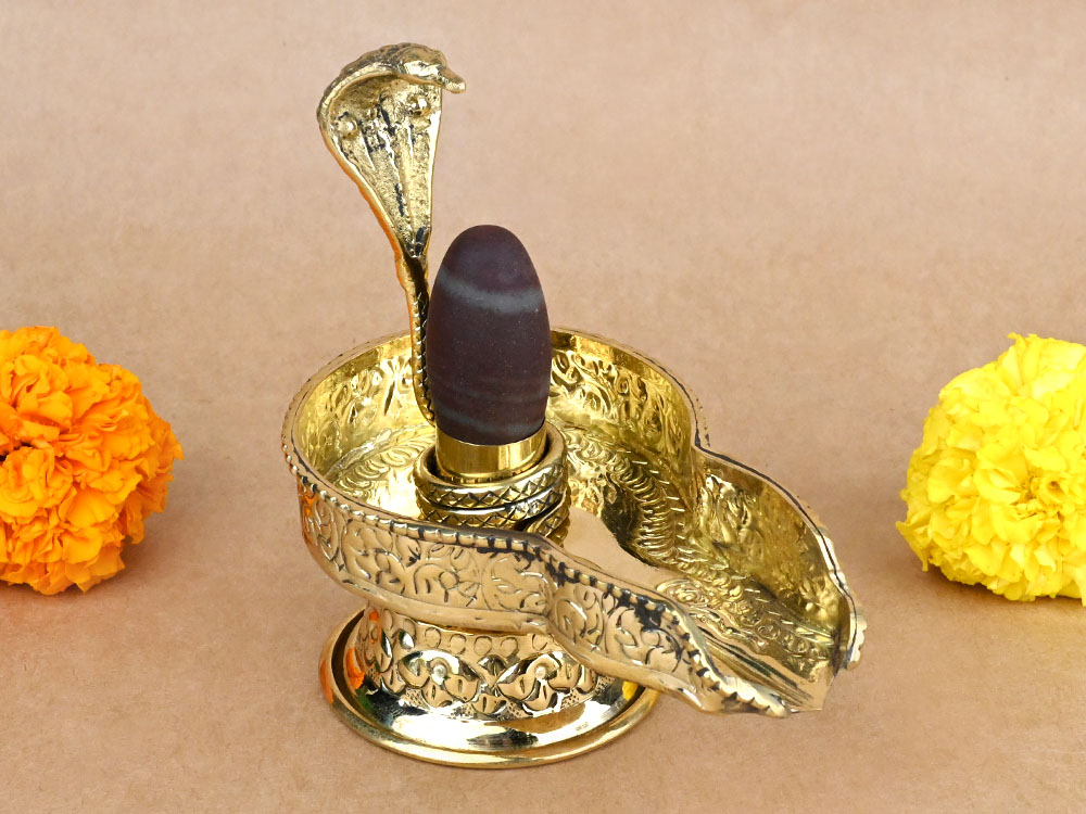 Narmada Lingam in Designer Brass Yoni Base - XCI
