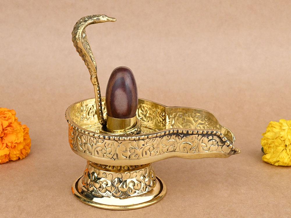 Narmada Lingam in Designer Brass Yoni Base - XCII