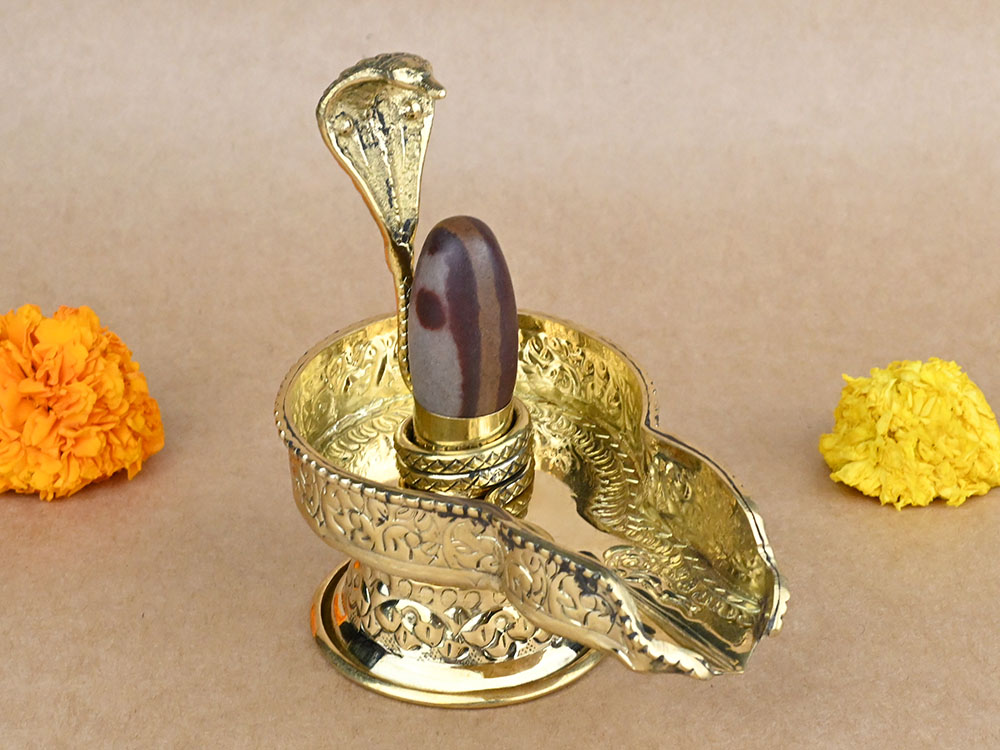Narmada Lingam in Designer Brass Yoni Base - XCIII