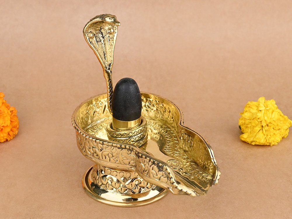Narmada Lingam in Designer Brass Yoni Base - XCIV