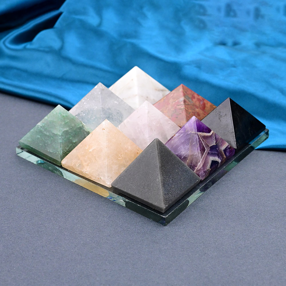 Set of Nine Gemstone Pyramids Plate