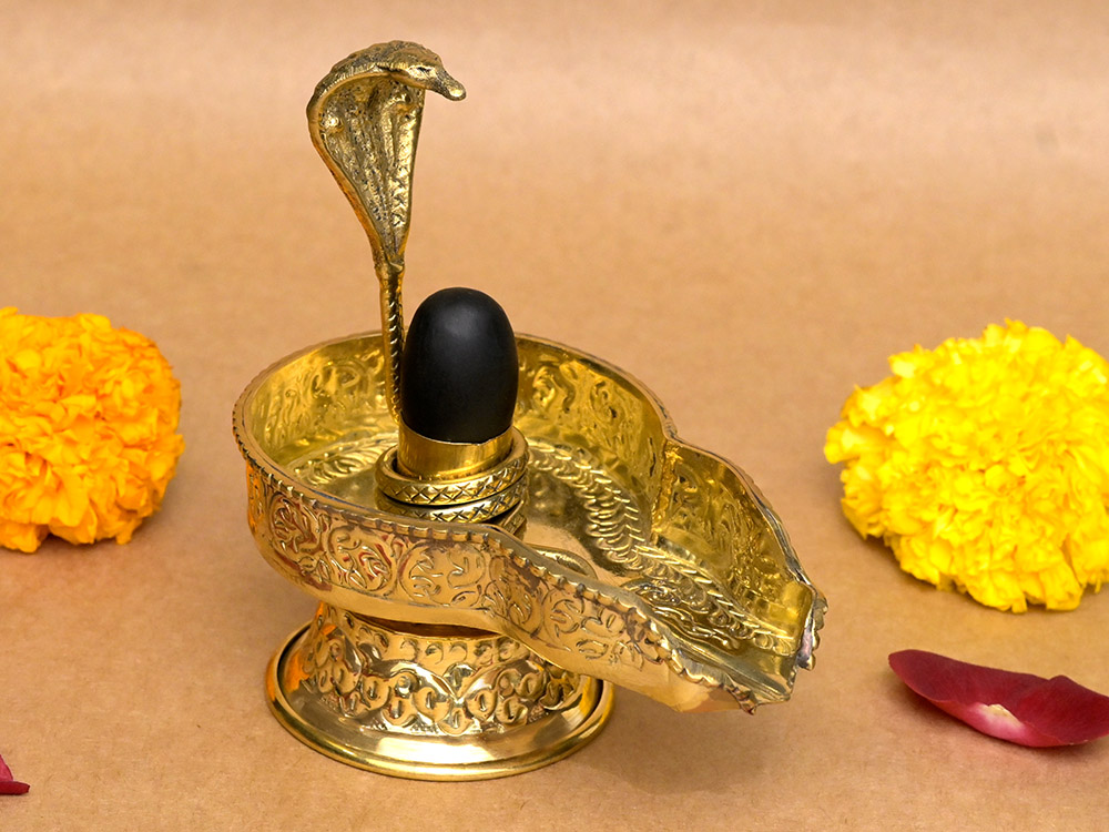 Golden Shivling Shaligram Shila in Brass Jaldhari