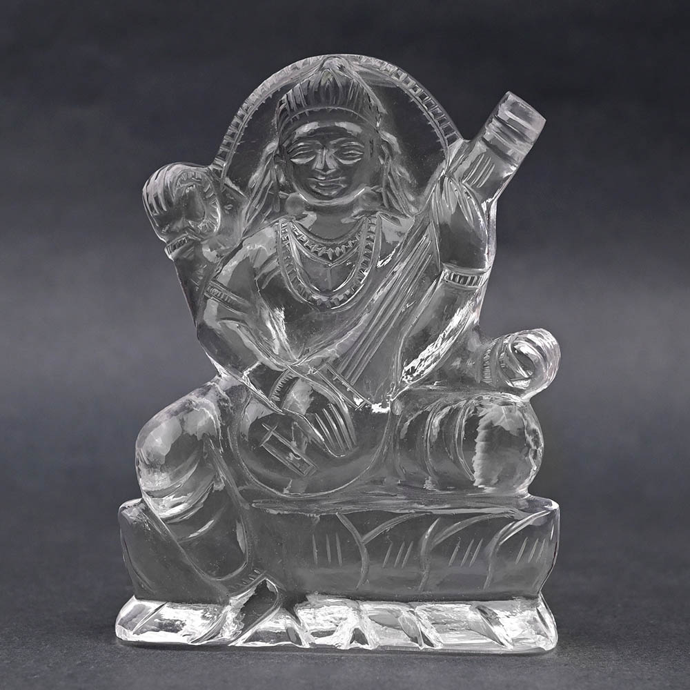 Hand Carved Sphatik Crystal Saraswati Idol - 325 gms