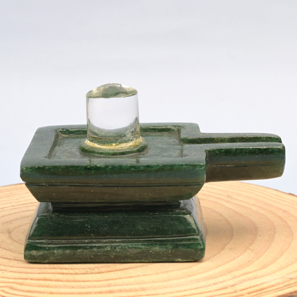 Sphatik Lingam with Green Aventurine Yoni Base - 433 gms