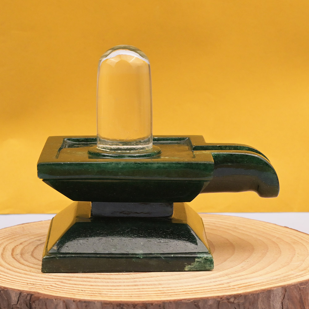 Sphatik Lingam with Green Aventurine Yoni Base - 821 gms