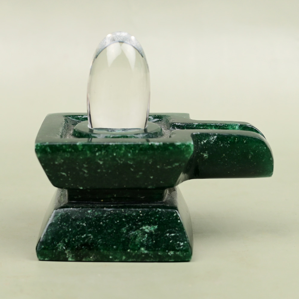 Sphatik Lingam with Green Aventurine Yoni Base