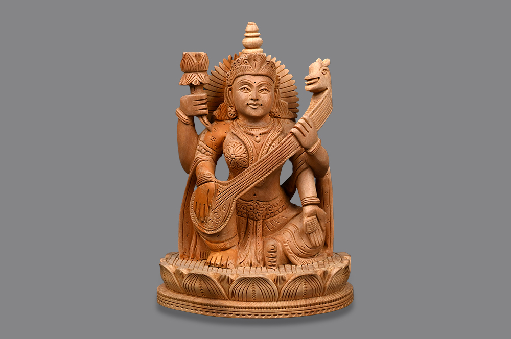 Saraswati Devi Wooden Idol